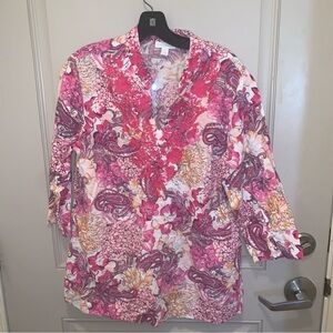 Charter Club Pink and White Paisley Linen Blend Tunic Size Large